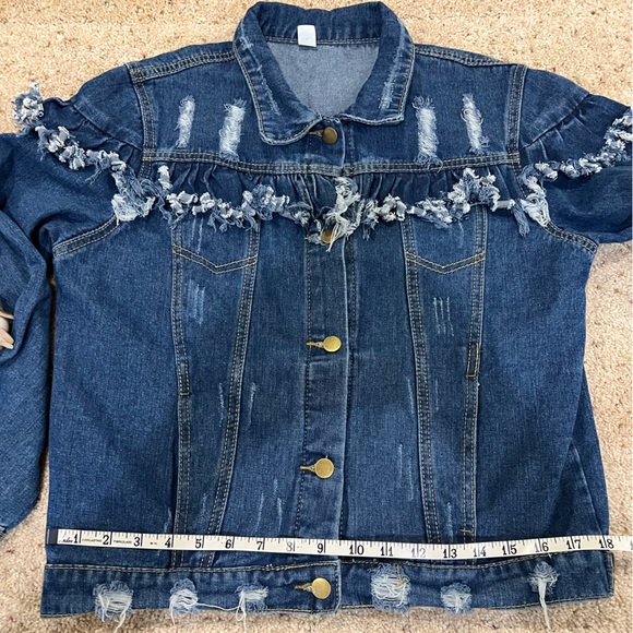 Upcycled Denim Jacket with Santa Graphic and Fringe - Picture 9 of 11